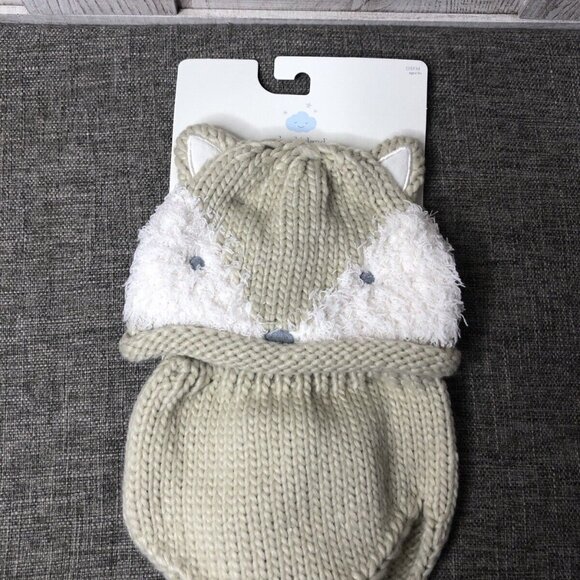 Baby Cloud Island Beige White Fox Hat and Diaper Cover Set One Size Fits Most - Picture 1 of 4